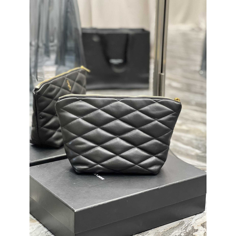 Saint Laurent Sade Calfskin Zipper Envelope Clutch Medium Black