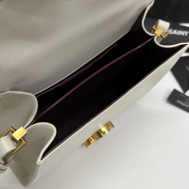 Saint Laurent Cassandra Mini Grained Embossed Leather Shoulder Crossbody Light Grey