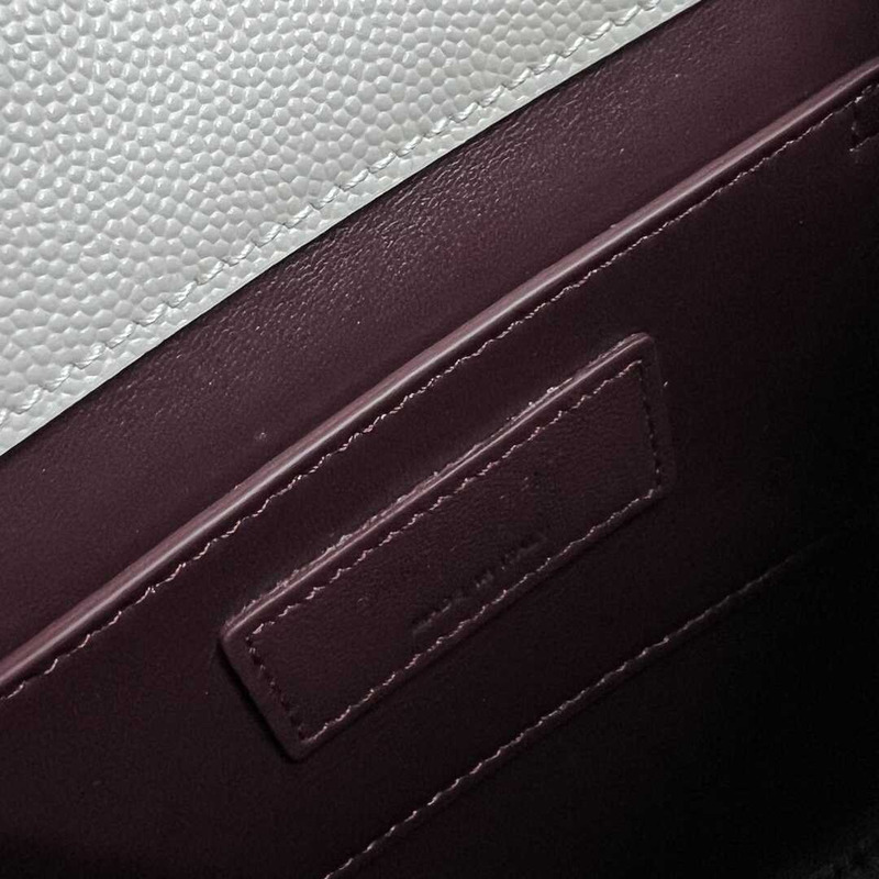 Saint Laurent Cassandra Mini Grained Embossed Leather Shoulder Crossbody Light Grey