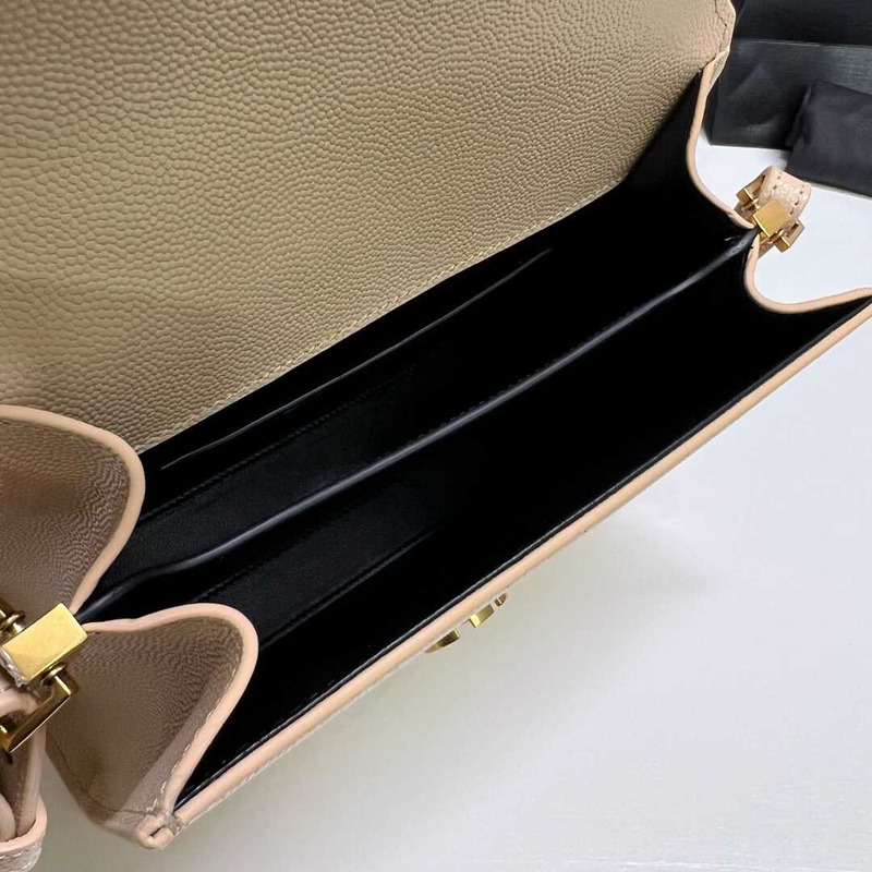 Saint Laurent Cassandra Mini Grained Embossed Leather Shoulder Crossbody Beige