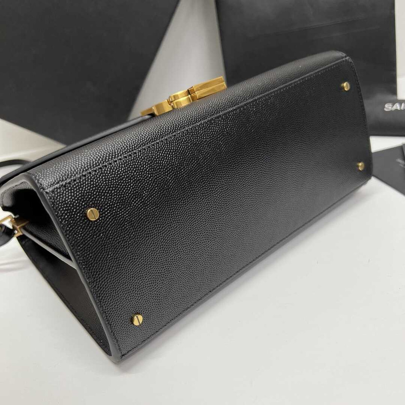 Saint Laurent Cassandra Medium Grained Embossed Leather Shoulder Crossbody Tote Black