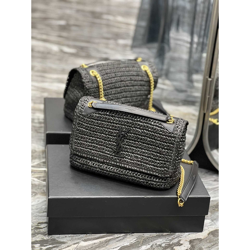 Saint Laurent Niki Medium Crocheted Shoulder Bag Black