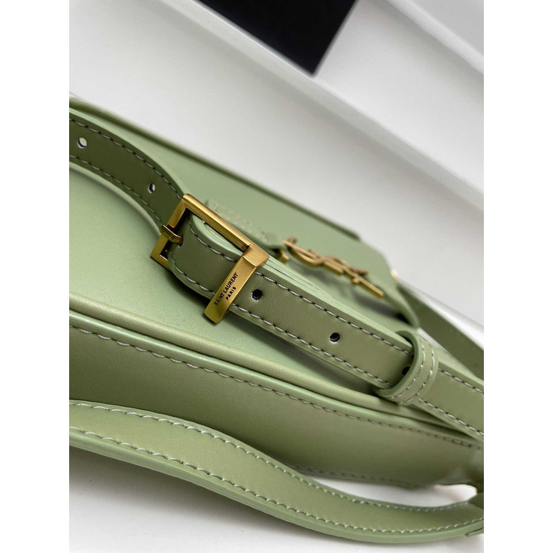 Saint Laurent LE 5 À 7 Mini Vertical Bag In Shiny Leather Green