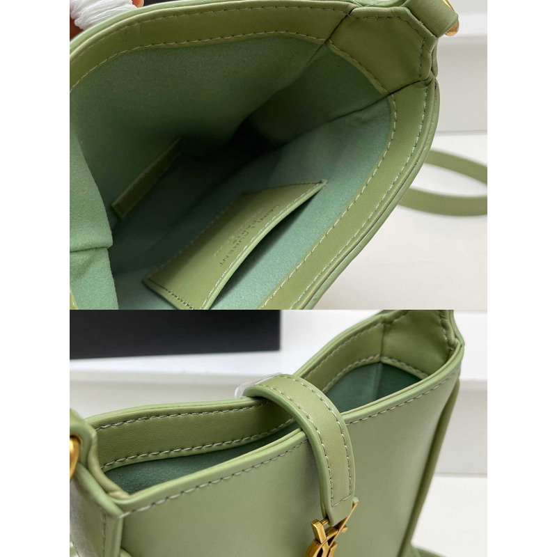 Saint Laurent LE 5 À 7 Mini Vertical Bag In Shiny Leather Green