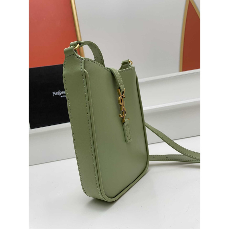 Saint Laurent LE 5 À 7 Mini Vertical Bag In Shiny Leather Green