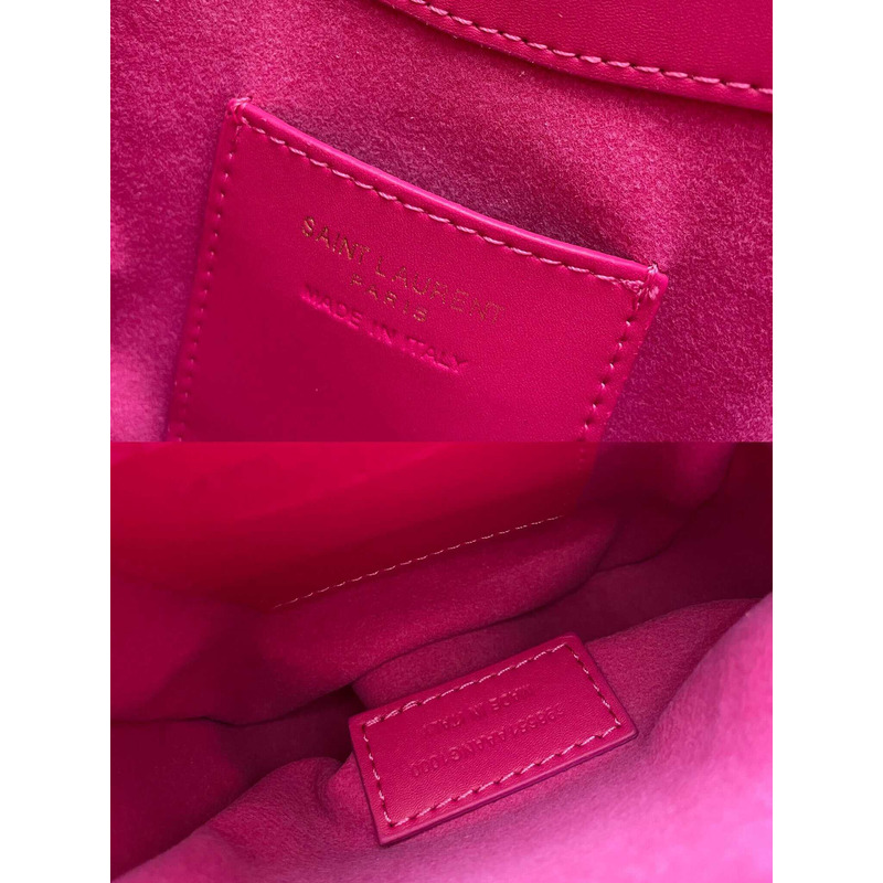 Saint Laurent LE 5 À 7 Mini Vertical Bag In Shiny Leather Rose Red