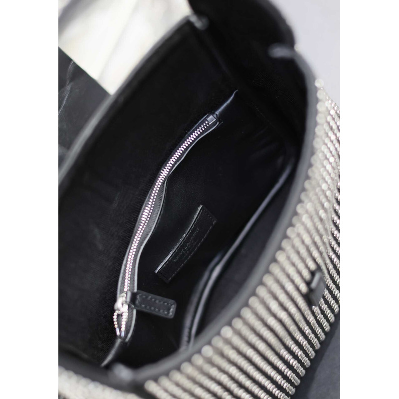 Saint Laurent LE 5 À 7 Hobo Bag In Canvas Leather And Studs