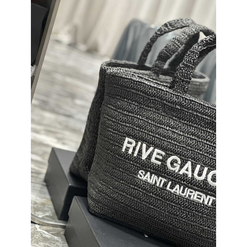 Saint Laurent Rive Gauche Soft Tote Bag In Crocheted Raffia