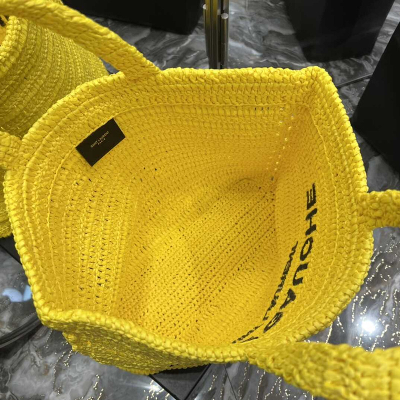 Saint Laurent Rive Gauche Soft Tote Bag In Crocheted Raffia Yellow