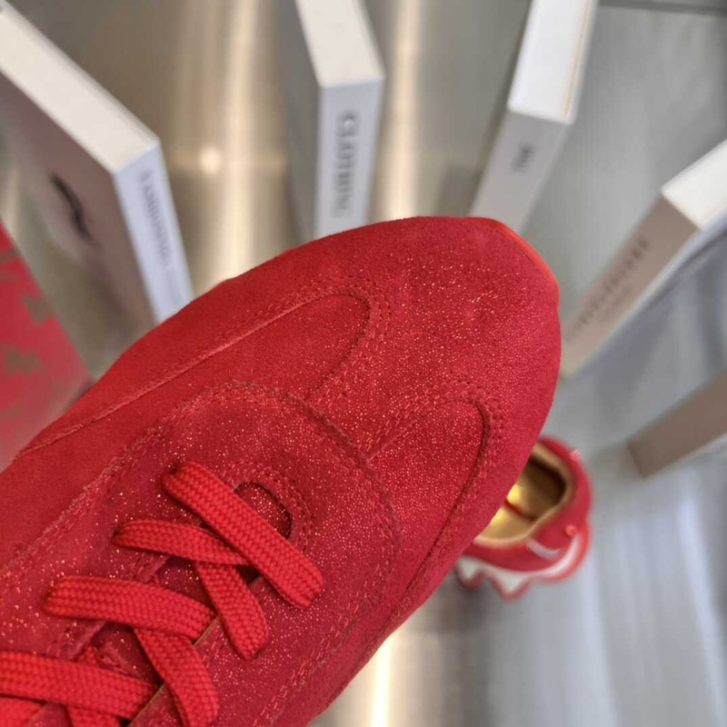 Ch**an louboutin loubishark flat metallic suede red sole runner sneakers