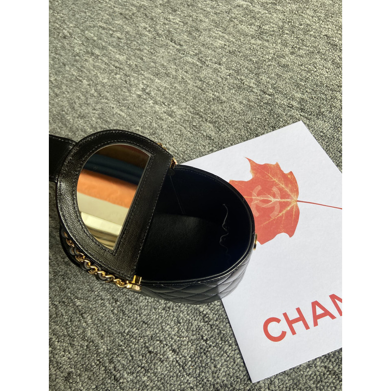 Ch*el 23c spring flap bucket bag lambskin black