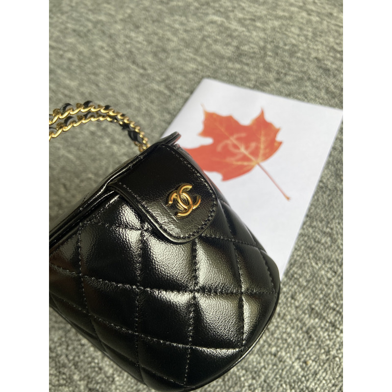 Ch*el 23c spring flap bucket bag lambskin black