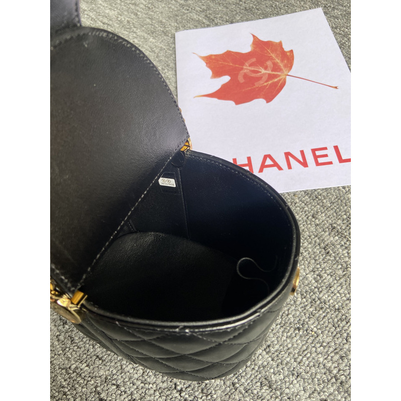 Ch*el 23c spring flap bucket bag lambskin black