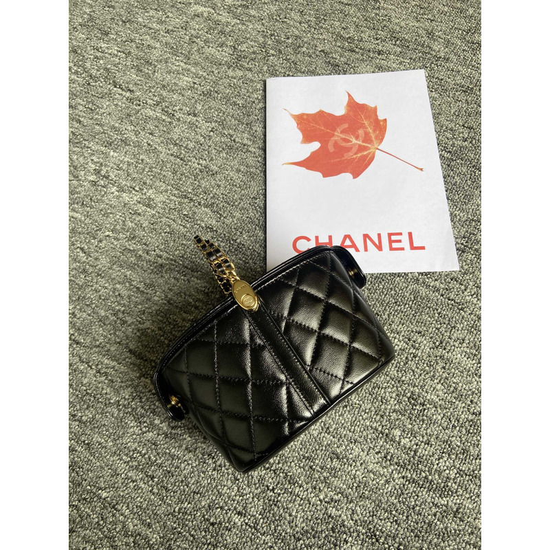 Ch*el 23c spring flap bucket bag lambskin black