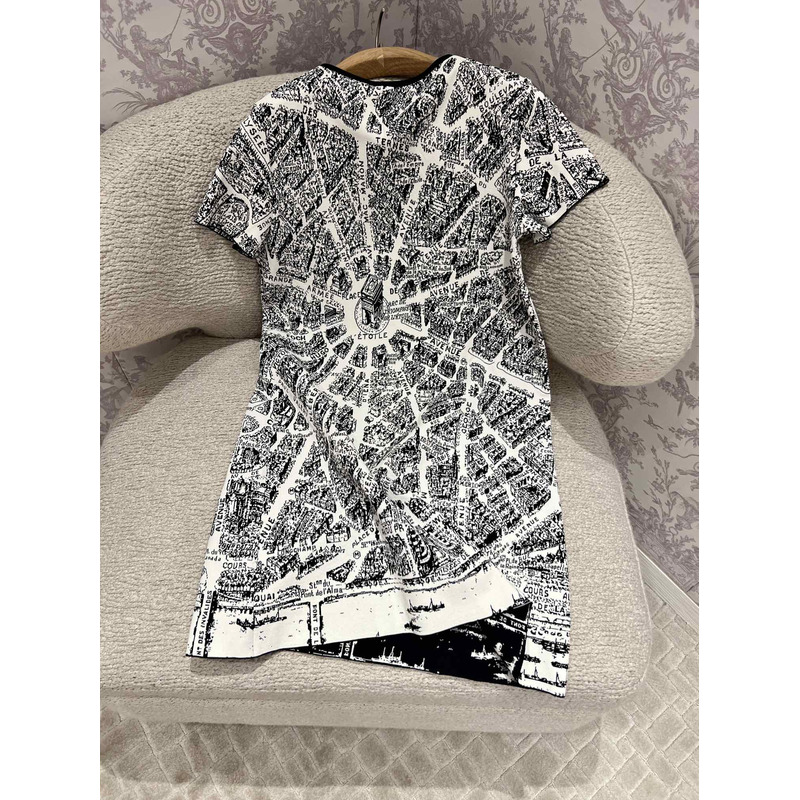 D*or short dress beige and black technical knit with plan de paris motif