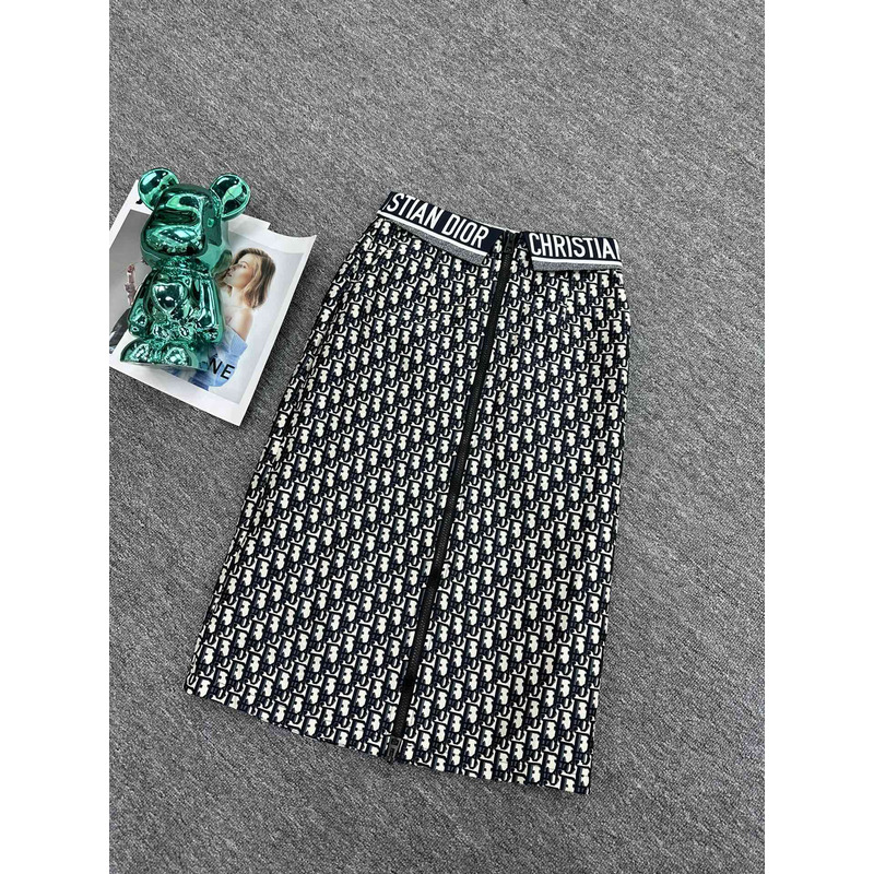 D*or shirt and skirt blue technical jersey oblique print