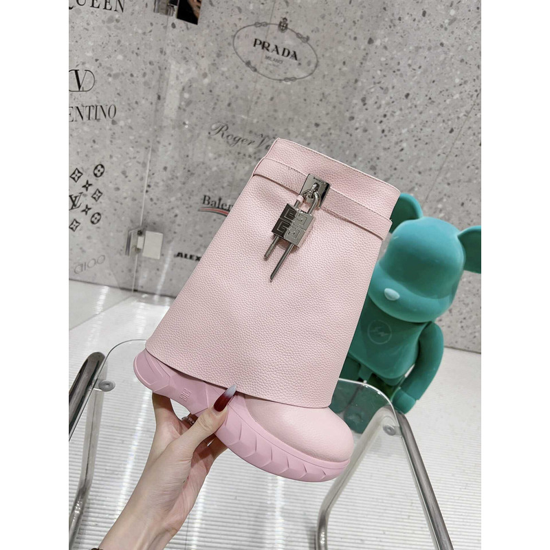 Givenchy Shark Lock Biker Ankle Boots In Grained Leather Pink