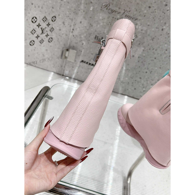 Givenchy Shark Lock Biker Ankle Boots In Grained Leather Pink