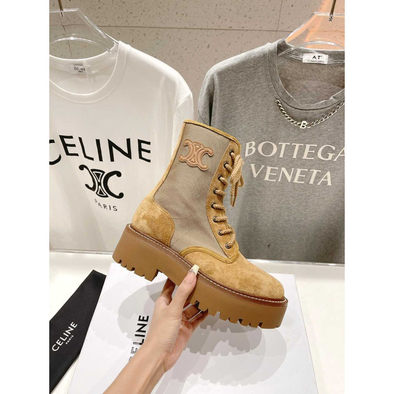 Ce**e platform plain toe round toe rubber sole lace-up