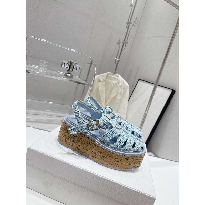 Pra*a raffia wedge sandals light blue