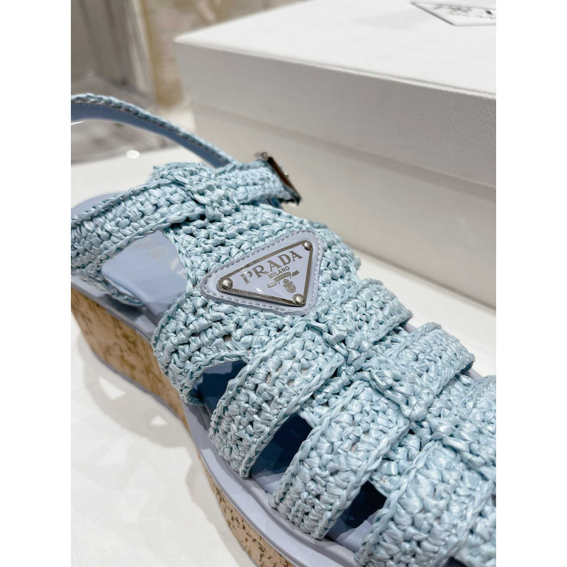 Pra*a raffia wedge sandals light blue