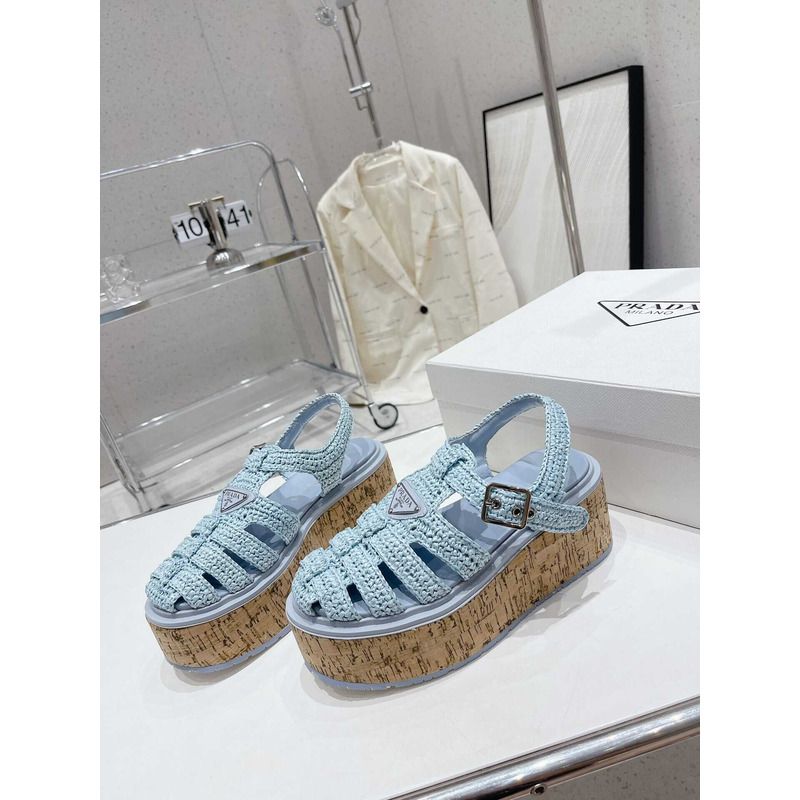 Pra*a raffia wedge sandals light blue