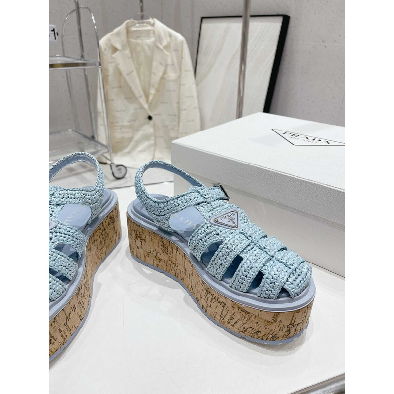 Pra*a raffia wedge sandals light blue