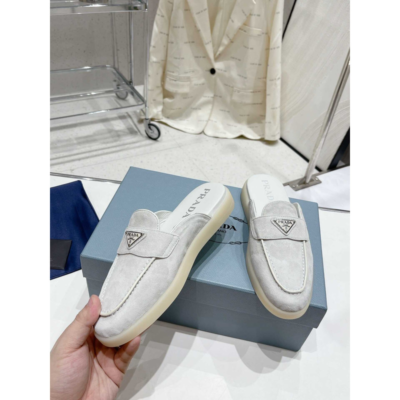 Pra*a leather mule sandals gray