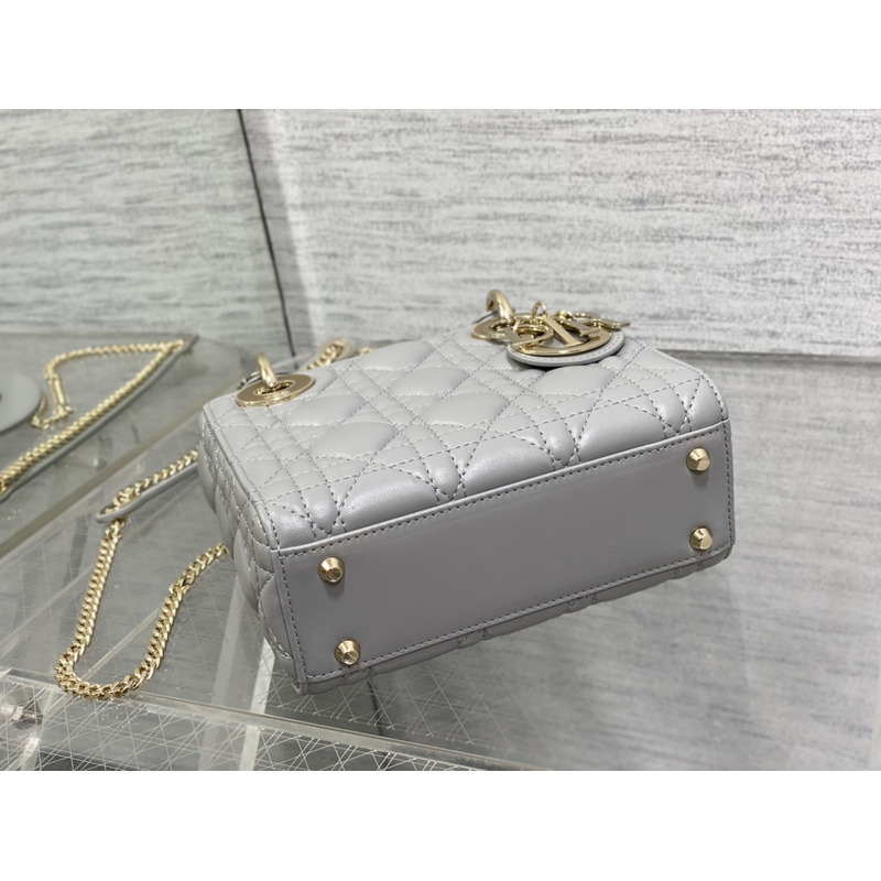 D*or mini lady D*or bag opaline gray pearlescent cannage lambskin