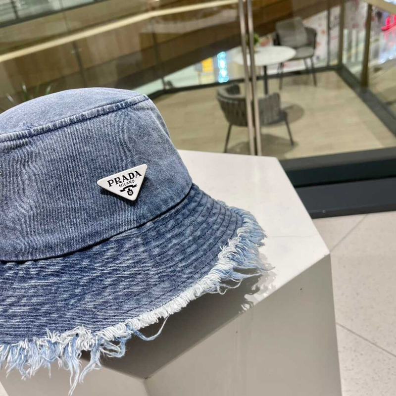 Pra*a denim bucket hat with daisy blue