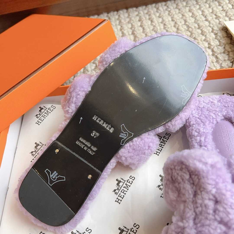 H**mes classic h faux fur slippers purple