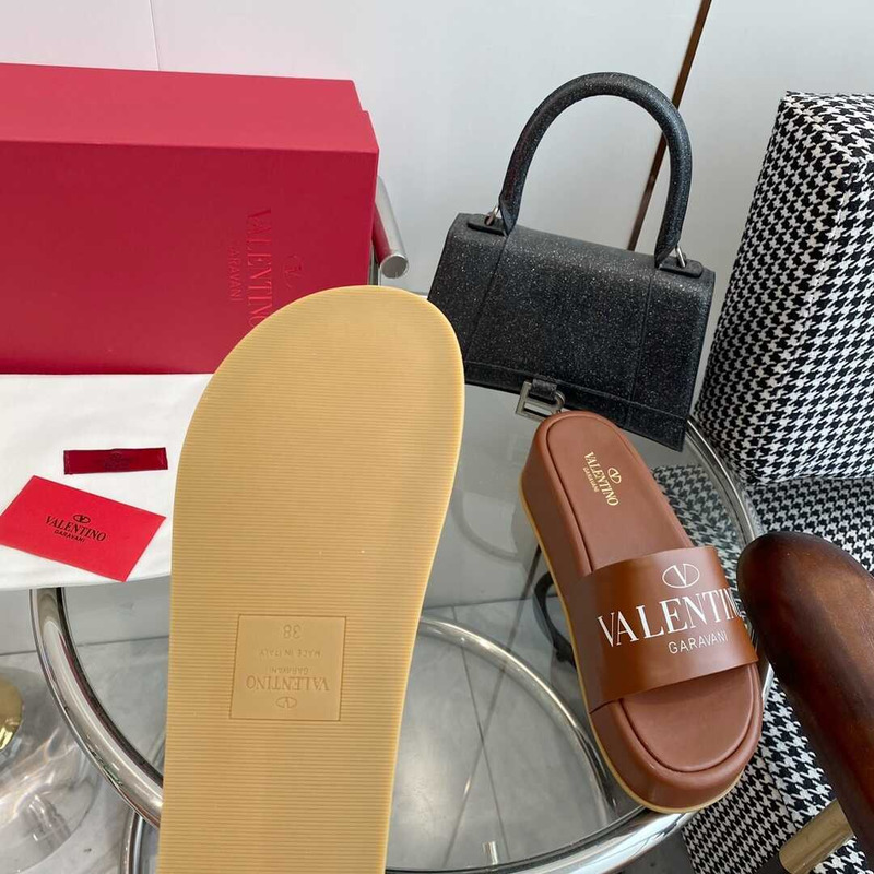 Valentino Logo Rubber Slides Brown