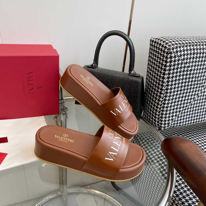 Valentino Logo Rubber Slides Brown