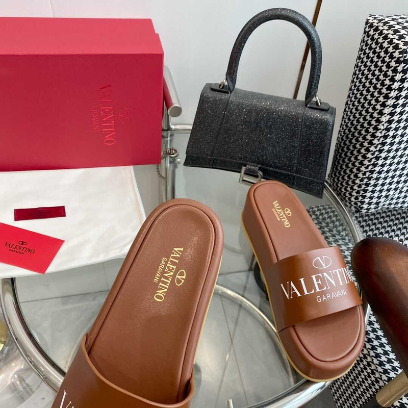 Valentino Logo Rubber Slides Brown