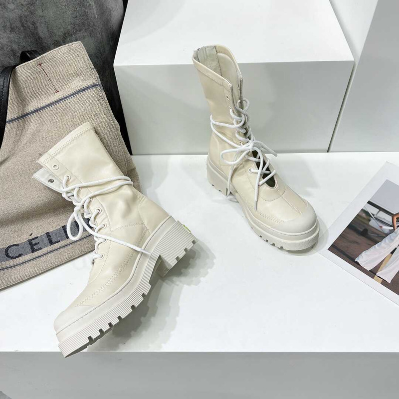 D*or platform lace-up high boots white