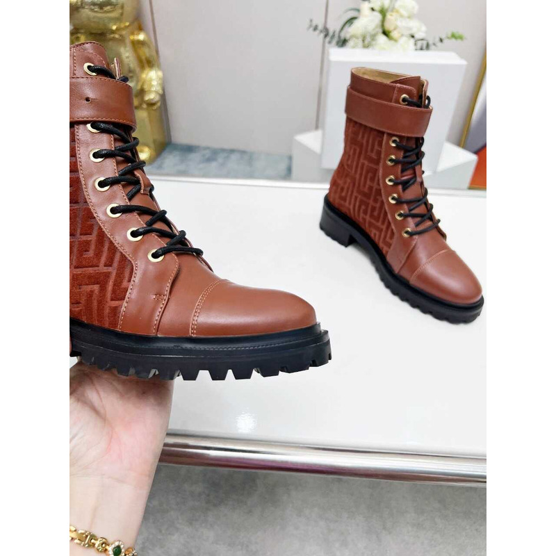 Balmain Ranger Romy Jacquard Booties Caramel
