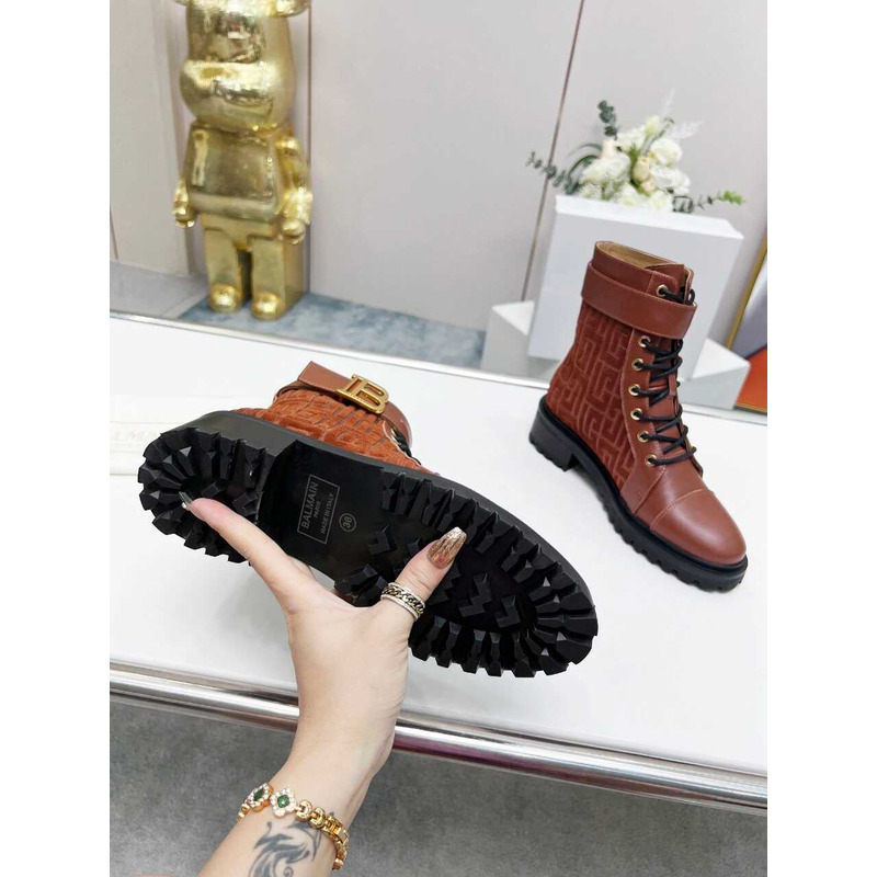 Balmain Ranger Romy Jacquard Booties Caramel