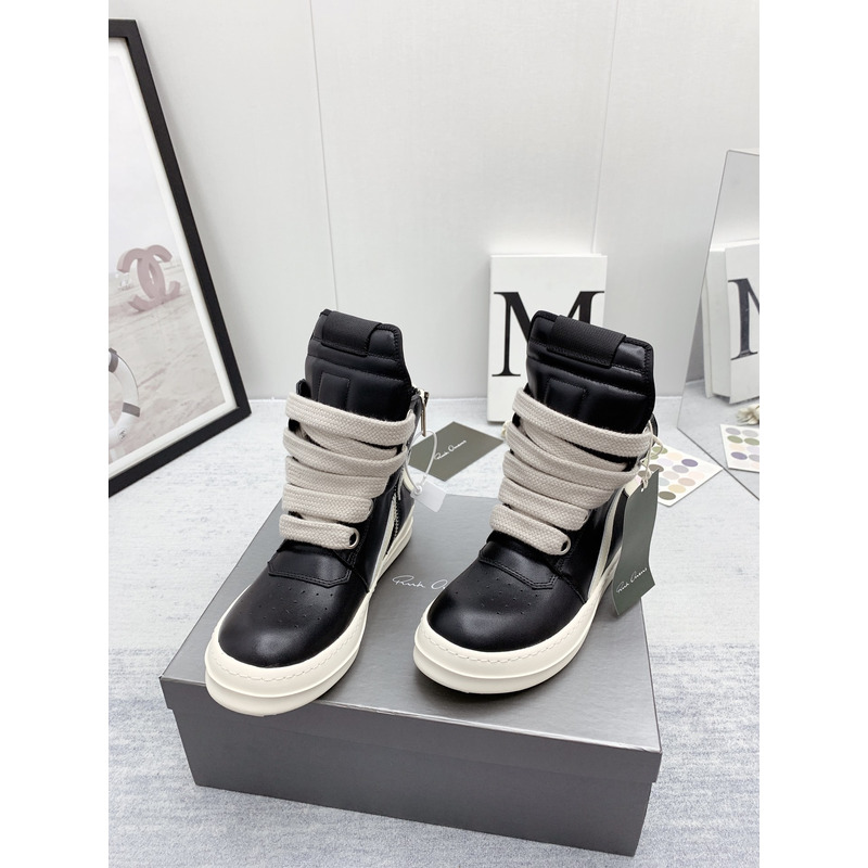Rick Owens Geobasket High Top Sneakers Thick Lace Black
