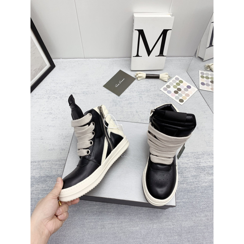 Rick Owens Geobasket High Top Sneakers Thick Lace Black