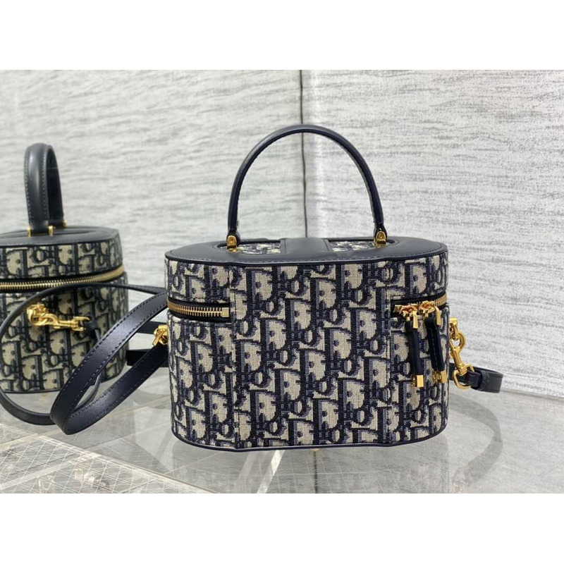 D*or small cd logo cosmetic bag oblique black D*or oblique jacquard