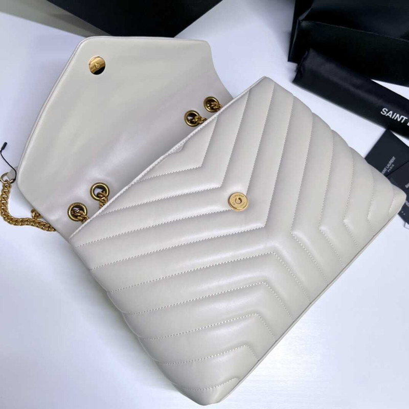 Saint Laurent Loulou Medium Bag In Quilted Leather White