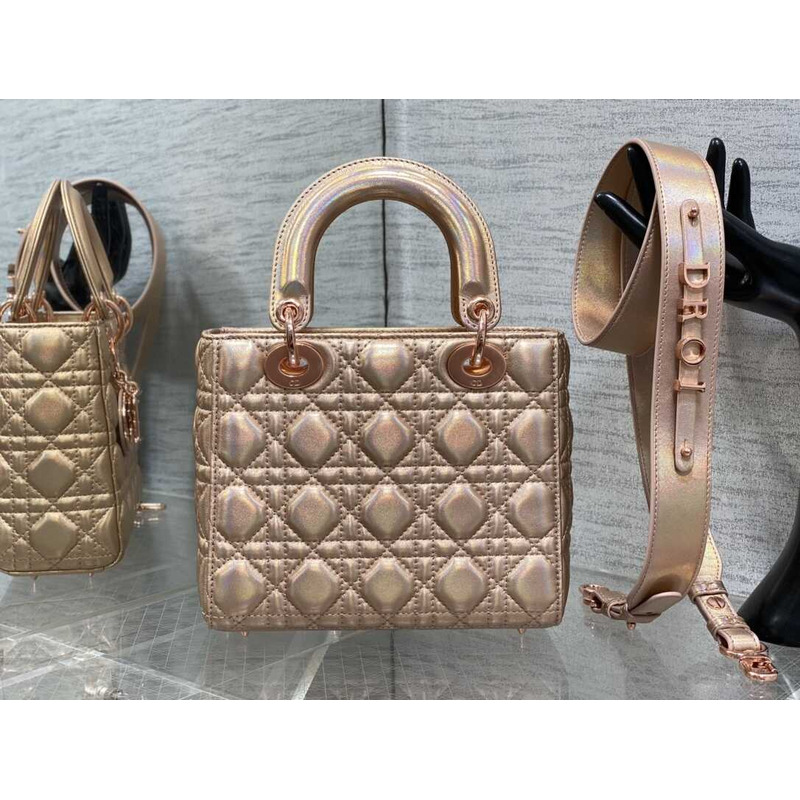 D*or small lady D*or bag lambskin rose gold