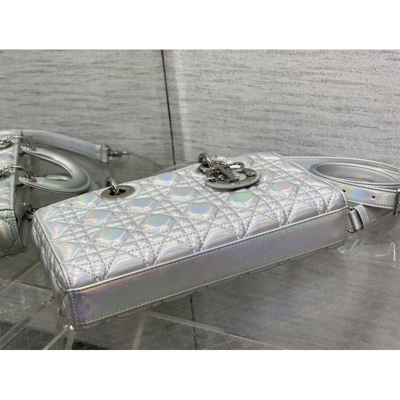 D*or medium lady d-joy bag lambskin silver