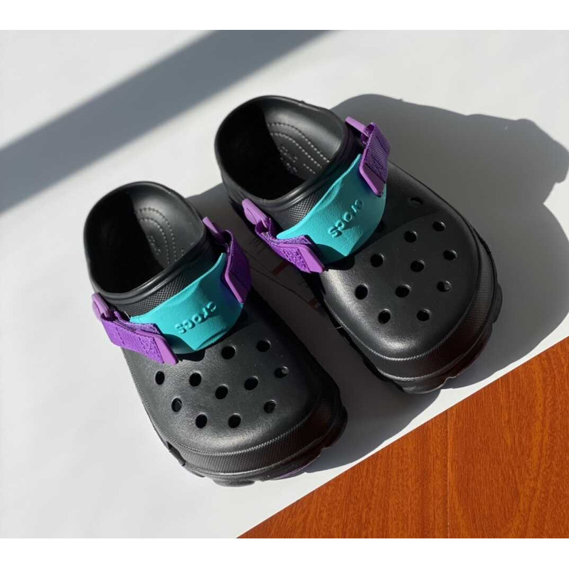 Cr*0*s classic all terrain sandals black purple blue