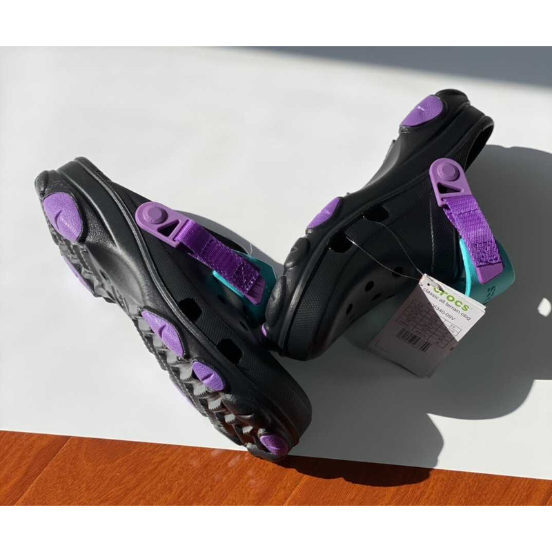 Cr*0*s classic all terrain sandals black purple blue