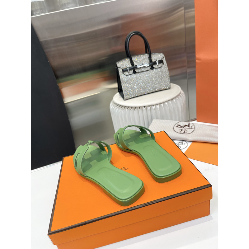 H**mes oran sandal vert pomme epsom calfskin leather green