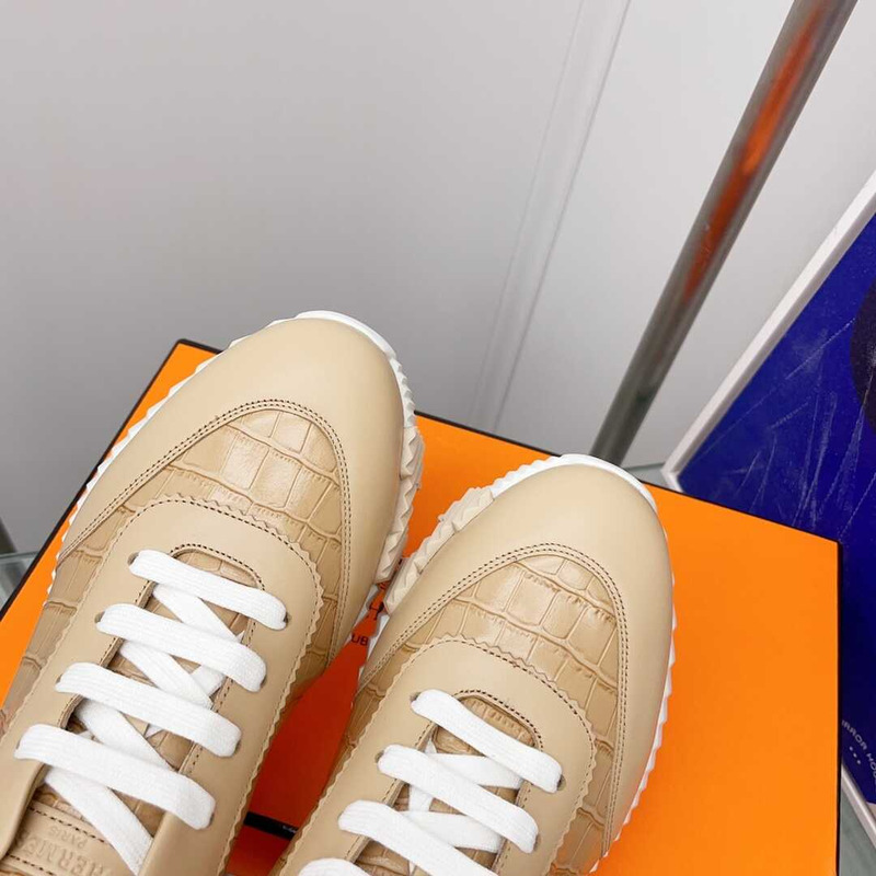 H**mes crocodile low trainer dark beige