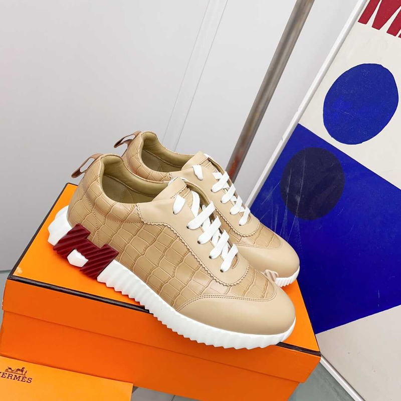 H**mes crocodile low trainer dark beige