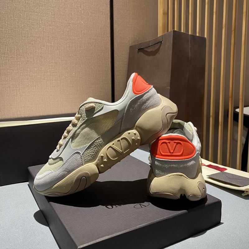 Valentino Garavani Gray And Beige Bubbleback Sneakers