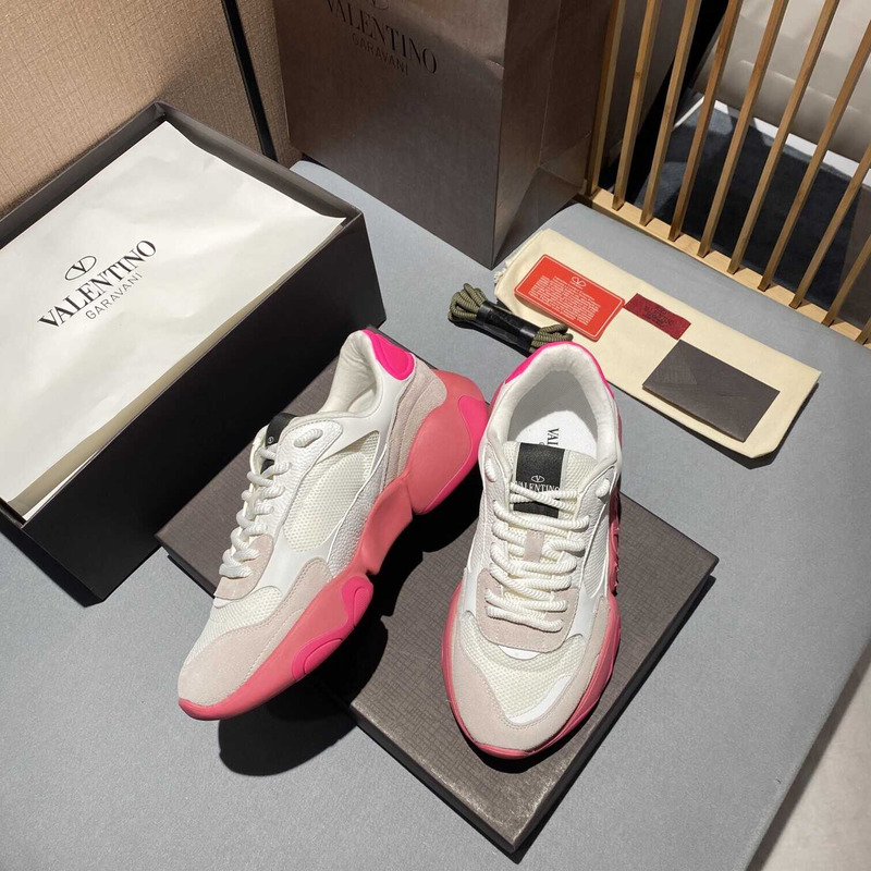 Valentino Garavani White And Pink Bubbleback Sneakers